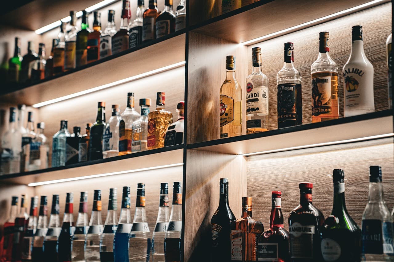 Fully-stocked bar with fine bourbons